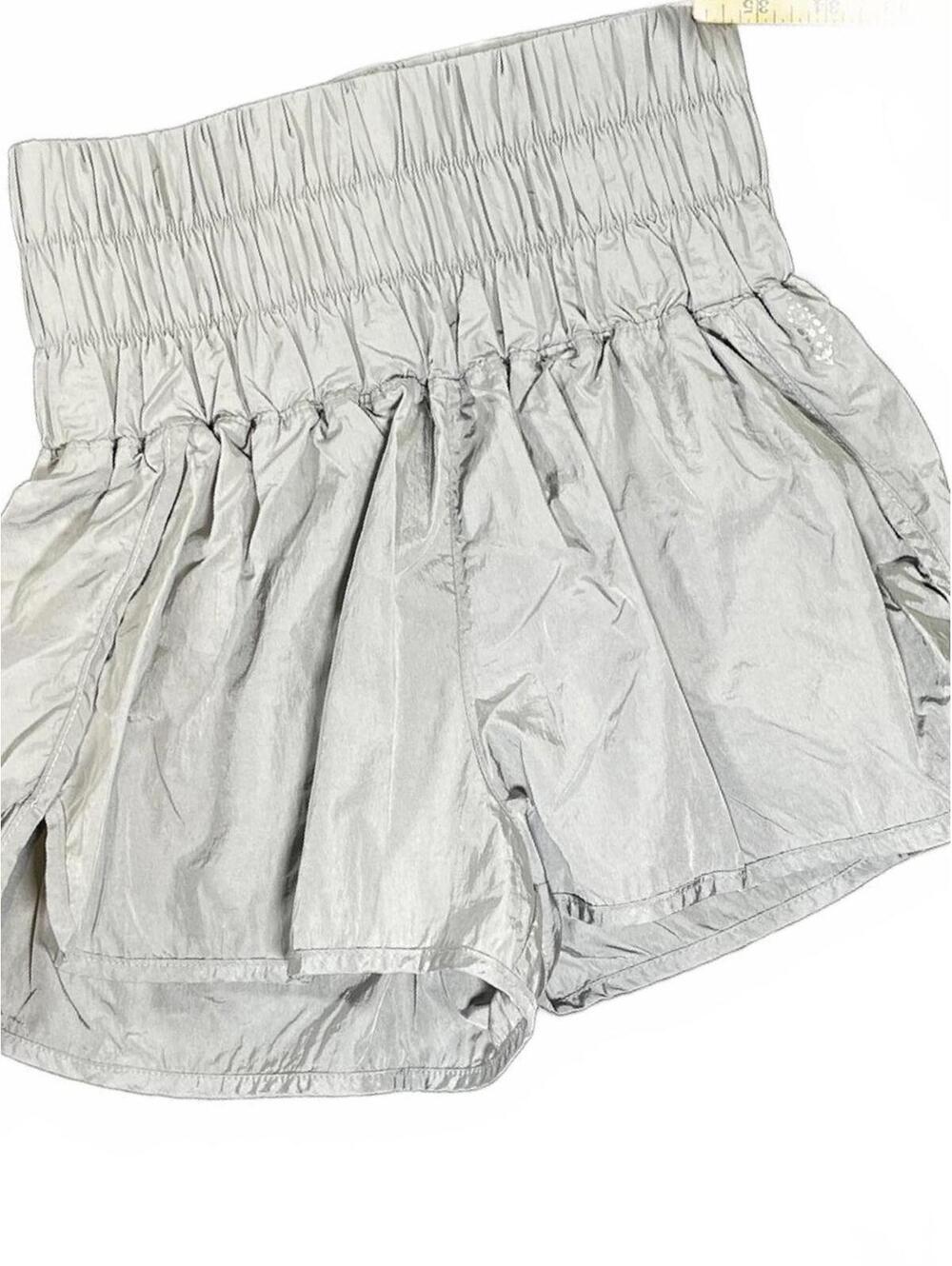 Free People Movement Way Home High-Waisted Shorts Shiny Silver - Size Small